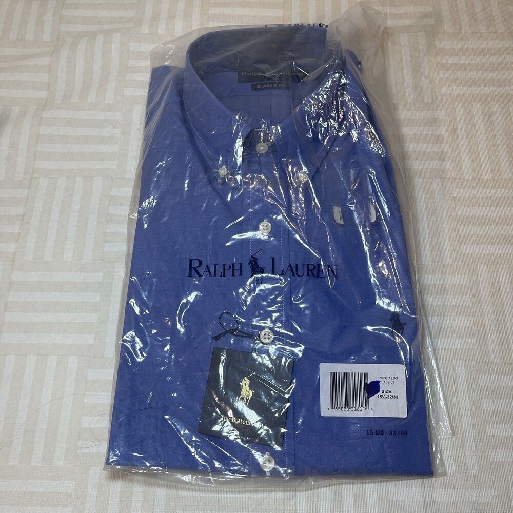 Ralph Lauren Shirt Mens 15.5 32/33 Classic Fit Blue Button Down New NWT NIP